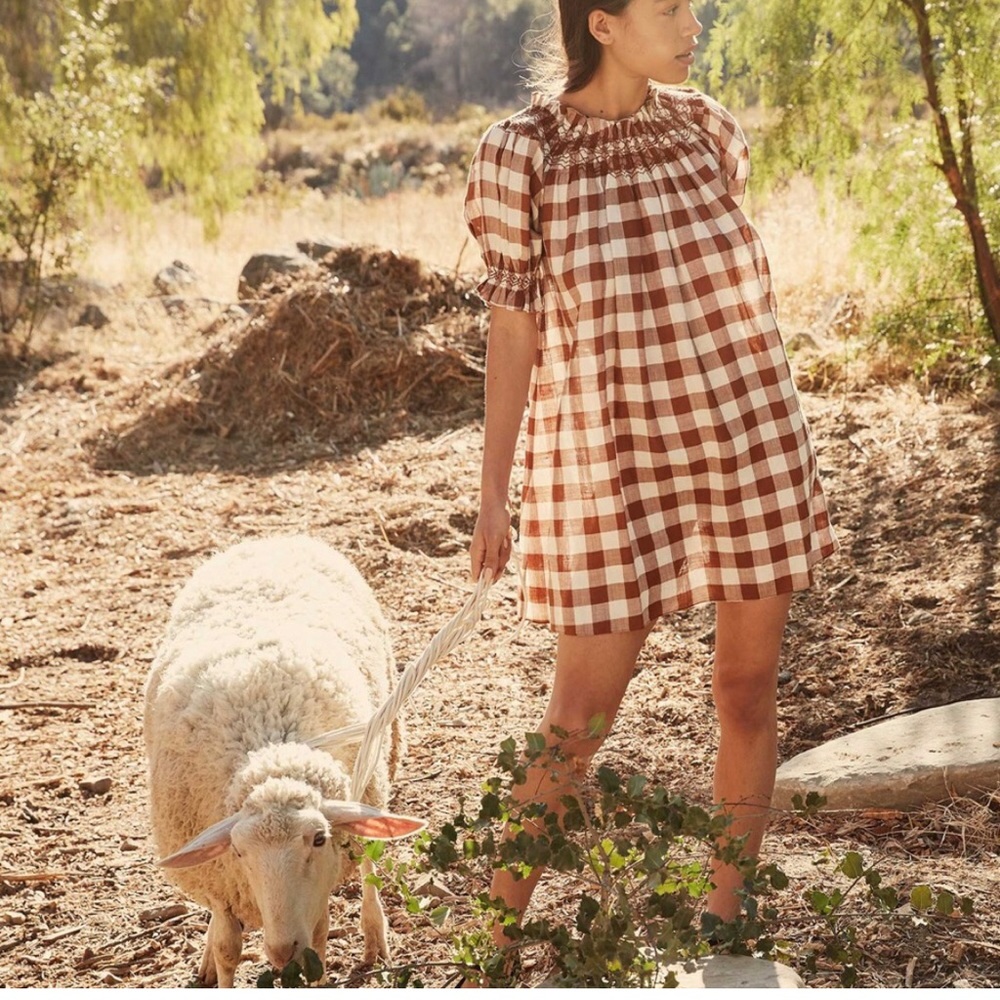 NWT Doen sureau dress in St Ouen nutmeg plaid